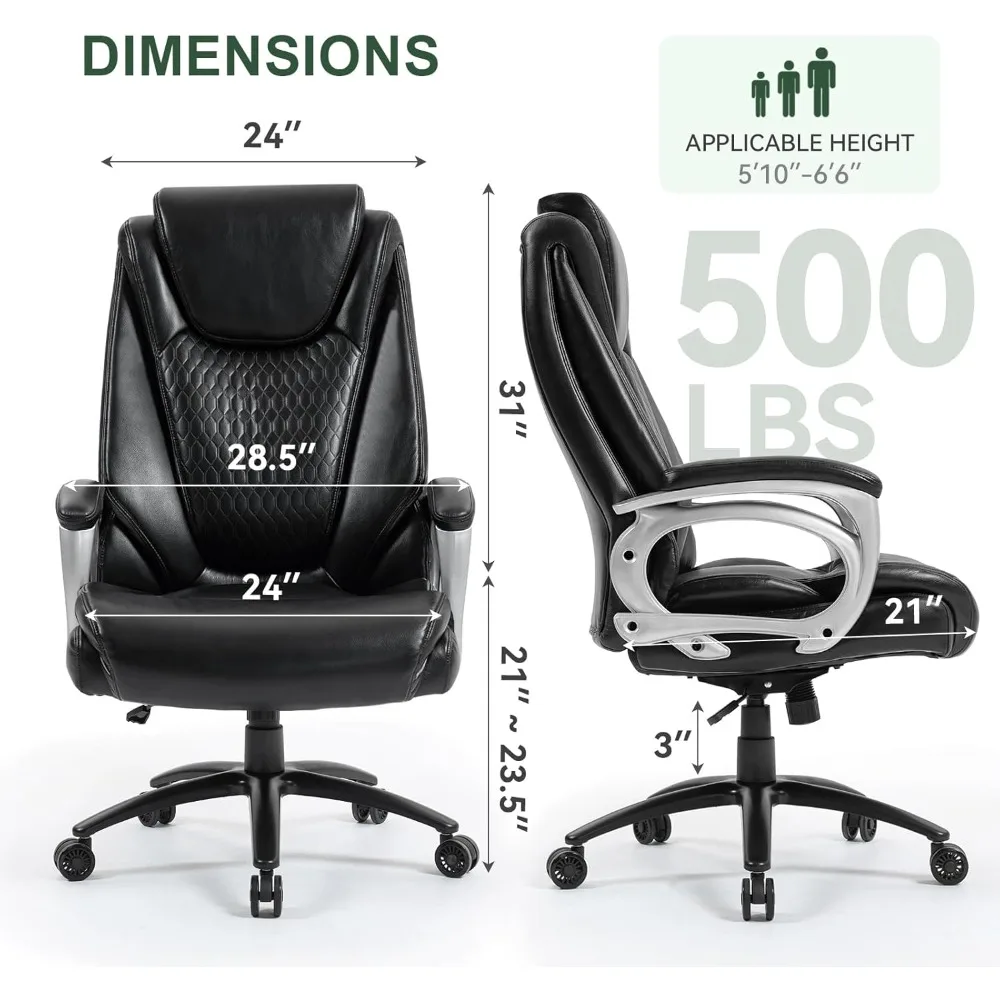 Heavy-Duty Big & Tall Office Chair | 500lb Capacity | High-Back PU Leather Executive Desk Chair - Thumbnail 2