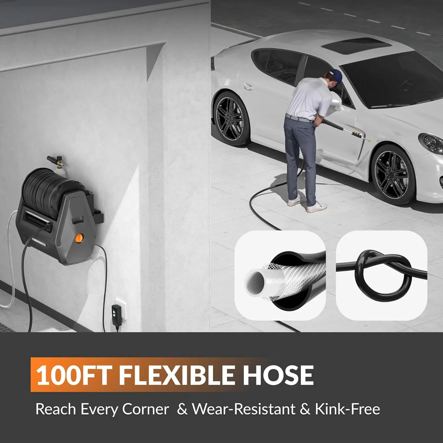 Wall Mounted Pressure Washer | 2900 PSI, 2.2 GPM with Foam Cannon | Car & Driveway Cleaning - Thumbnail 5