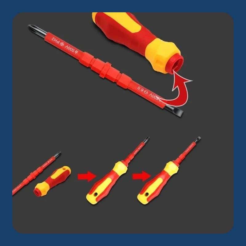 Insulated Screwdriver Set | 3-in-1 PH1/PH2 & Slotted Bits | Electrician-Grade Tool Kit - Thumbnail 5