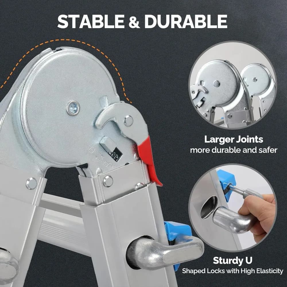 4-Step Ladder | 17ft Reach with Multi-Position Folding | Flared Legs & Wheels for Portability - Thumbnail 5