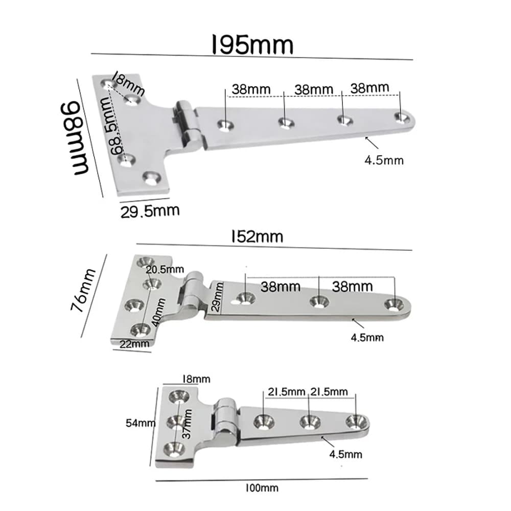 316 Stainless Steel T-Hinge | Corrosion Resistant Strap Hinge | For Hanging Cabinet & Shed Doors - Thumbnail 5