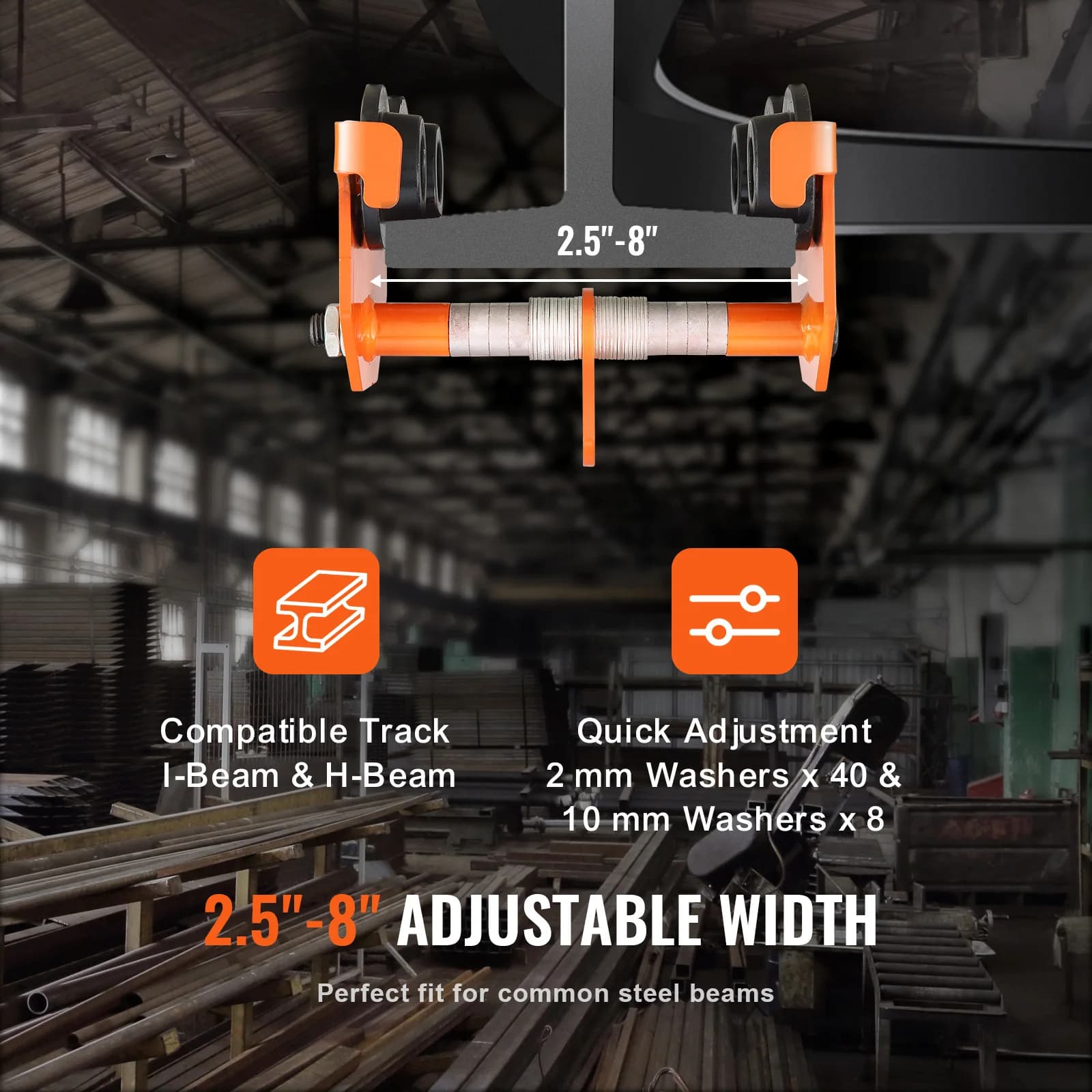 Heavy-Duty Manual Beam Trolley | 0.5-5 Ton Capacity | Adjustable Dual-Wheel I-Beam Flange - Thumbnail 2
