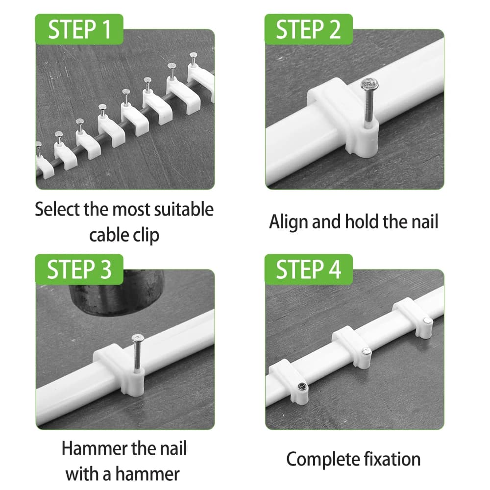 Cable Management Kit | 100-Piece Flat Wire Clips | 4mm to 14mm Cord Organizers - Thumbnail 4