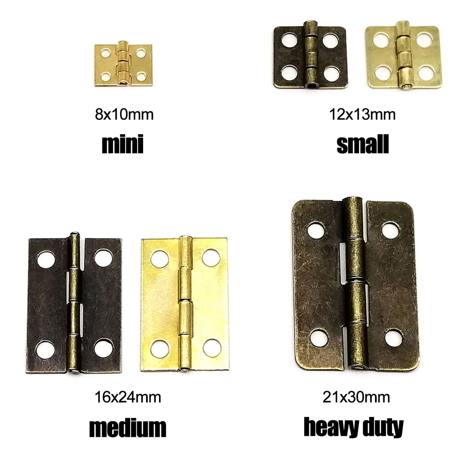 Antique Brass Door Hinge | 12pcs Set with Screws | For Jewelry Chest & Dollhouse Cabinets - Thumbnail 2