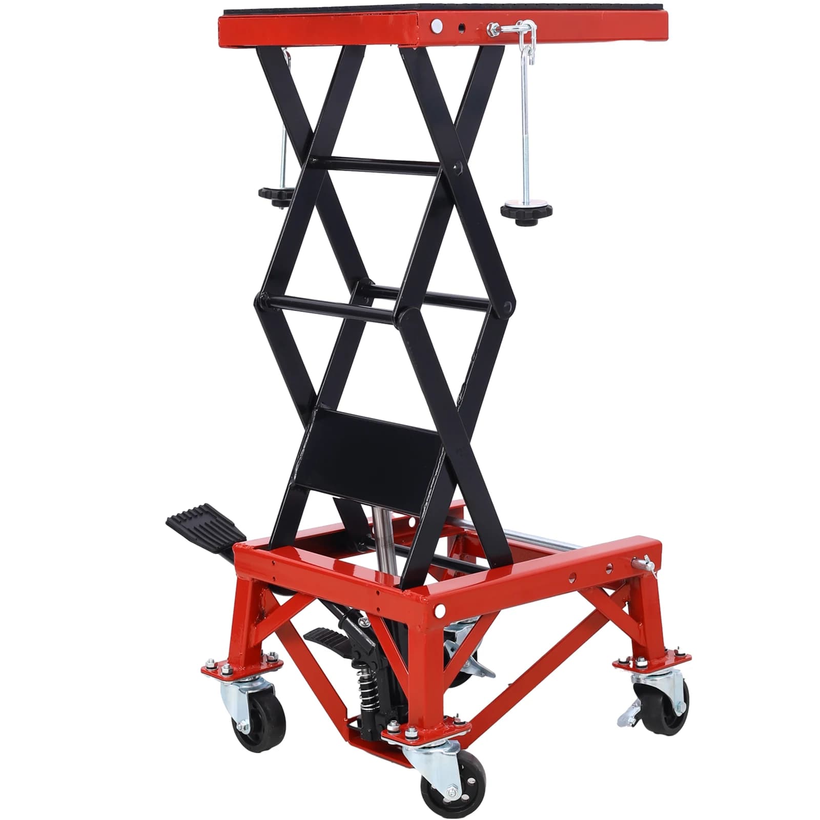 Motorcycle Scissor Lift Jack | 350 lb Capacity | Foot-Operated Hydraulic Lift with J-Hook