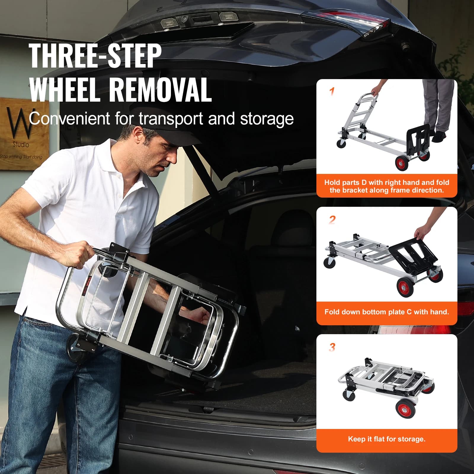 SucceBuy 400lbs Folding Hand Truck Lightweight Dolly with Wheels Foldable Luggage Utility Cart for Transport Moving in Warehouse - Thumbnail 5
