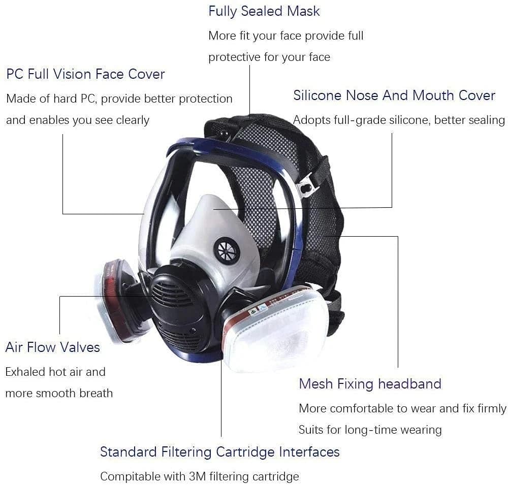 Chemical Gas Mask 6800 Dust Respirator Anti-Fog Full Face Mask Filter For Industrial Acid Gas, Welding Spray Paint Insecticide - Thumbnail 3