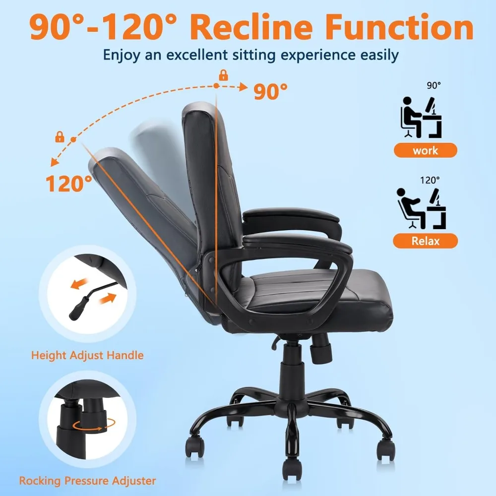 Executive Office Chair | Mid Back Computer Task Chair | Lumbar Support & Padded Armrests - Thumbnail 6
