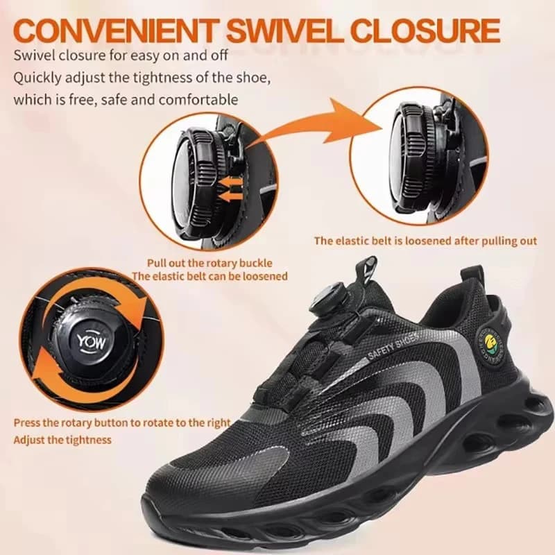Men's Work Boots with Rotary Buckle | Lightweight Steel Toe Safety Shoes | Anti-Smash Puncture-Proof Design - Thumbnail 5