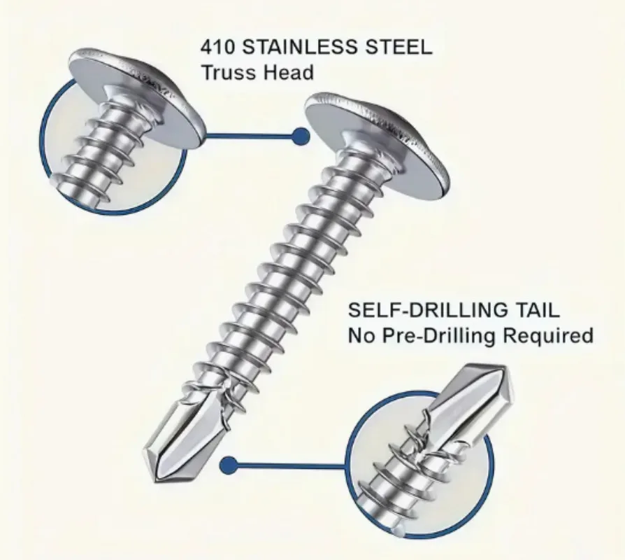Head Self Drilling Screws | Stainless Steel High-Strength Fastener | Phillips Truss Head - Thumbnail 4