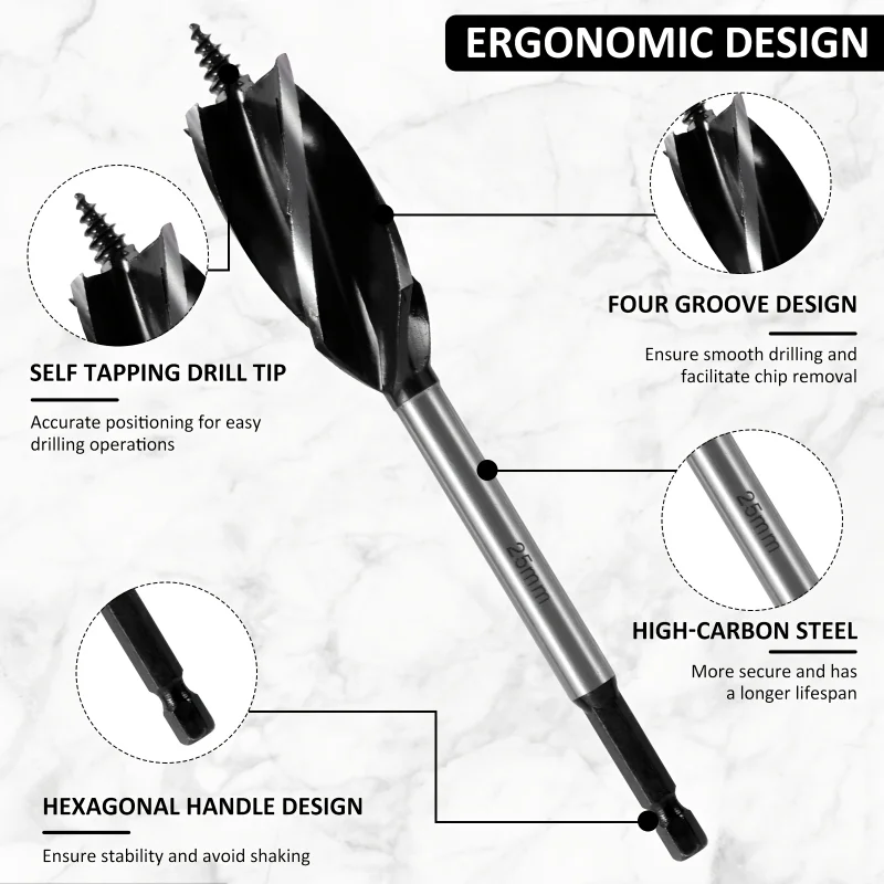 Wood Drill Bit Set | 10-35mm Fast-Cut Auger Bits for Precision Woodworking - Thumbnail 2
