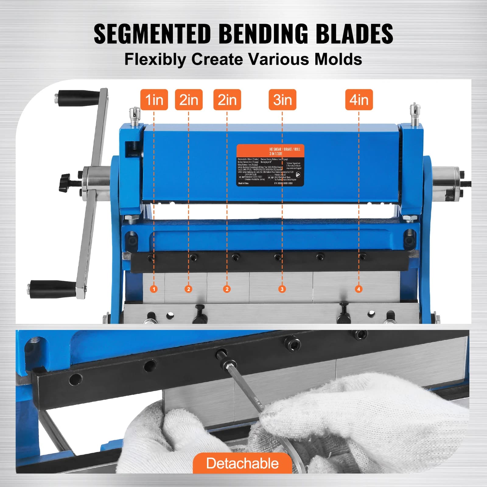 12 Sheet Metal Brake | 3-in-1 Shear, Press, Roll | 20-Gauge Capacity - Thumbnail 4