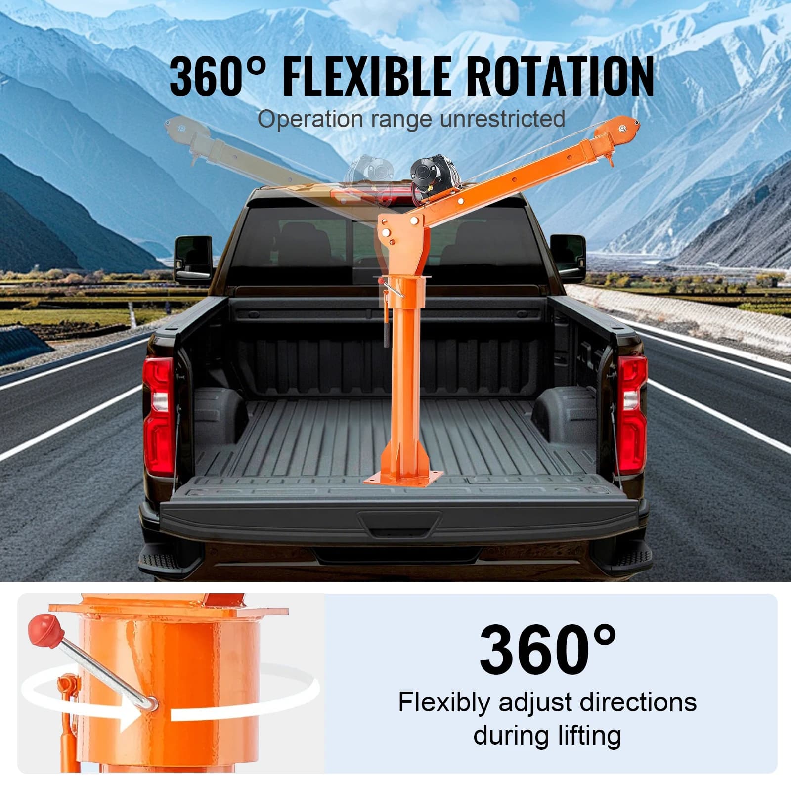 3500lb Truck-Mounted Winch | 1100lb Electric Hoist | 360° Swivel & Folding Crane - Thumbnail 6