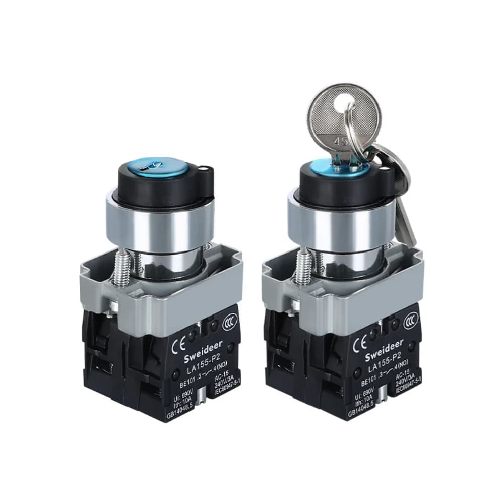 22mm Key Switch | Self-Locking & Reset Selector Knob | 1NO/2NO/1NO1NC Configurations - Thumbnail 3