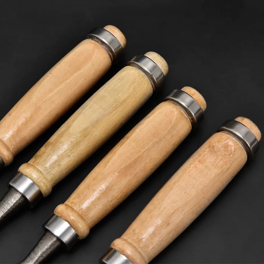 Wood Carving Chisel Set | 4-Piece Chrome-Vanadium Steel Blades | Ergonomic Beech Handles - Thumbnail 4