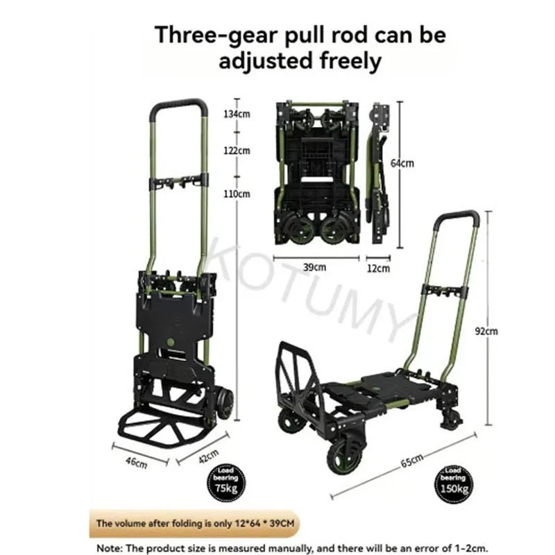 Folding Hand Truck | Heavy-Duty Portable Cart with 4-Wheel Mobility - Thumbnail 4