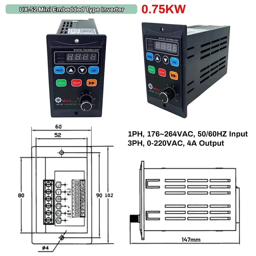 750W Micro Inverter | 220V/380V VFD for 3-Phase Motor Speed Control - Thumbnail 2