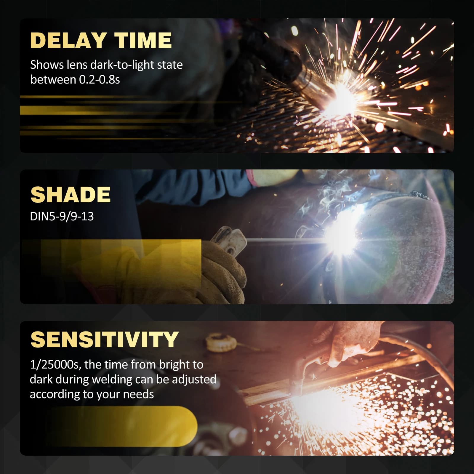 Auto-Darkening Welding Helmet | 100x97mm True-Color View | 4-Sensor Protection for MIG, MAG & MMA - Thumbnail 6