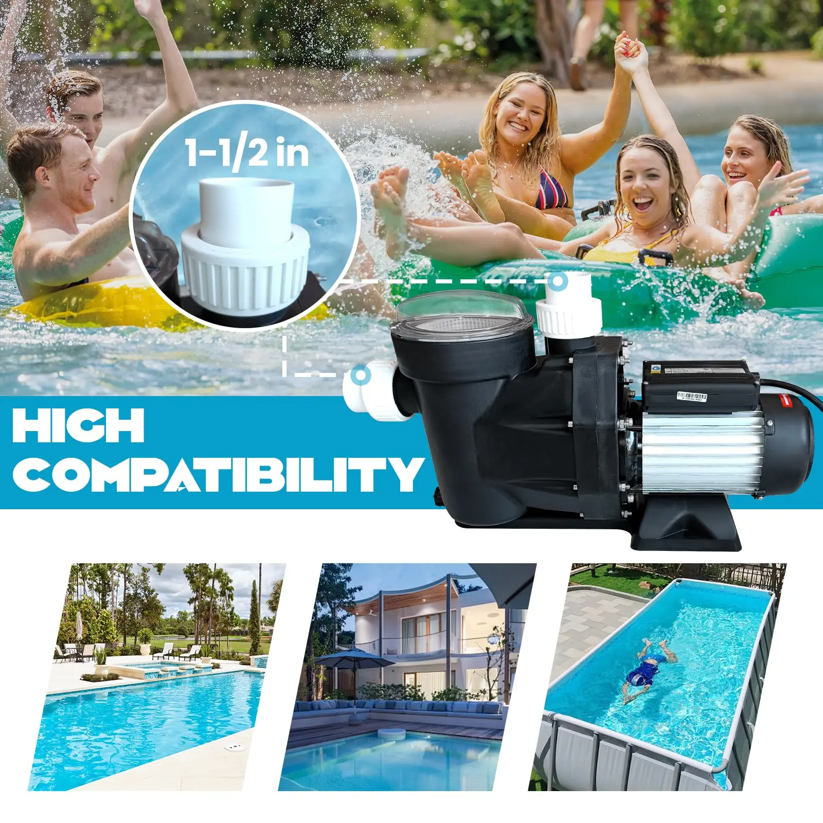 Above Ground Pool Pump | 1.5HP-3.0HP 110V/220V | Copper Motor Swimming Pool Pump - Thumbnail 3