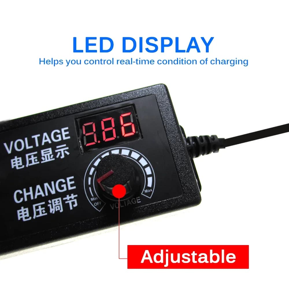 Adjustable Power Supply | 3-24V DC Output | 5A Max with Digital Display | Universal AC Adapter - Thumbnail 2
