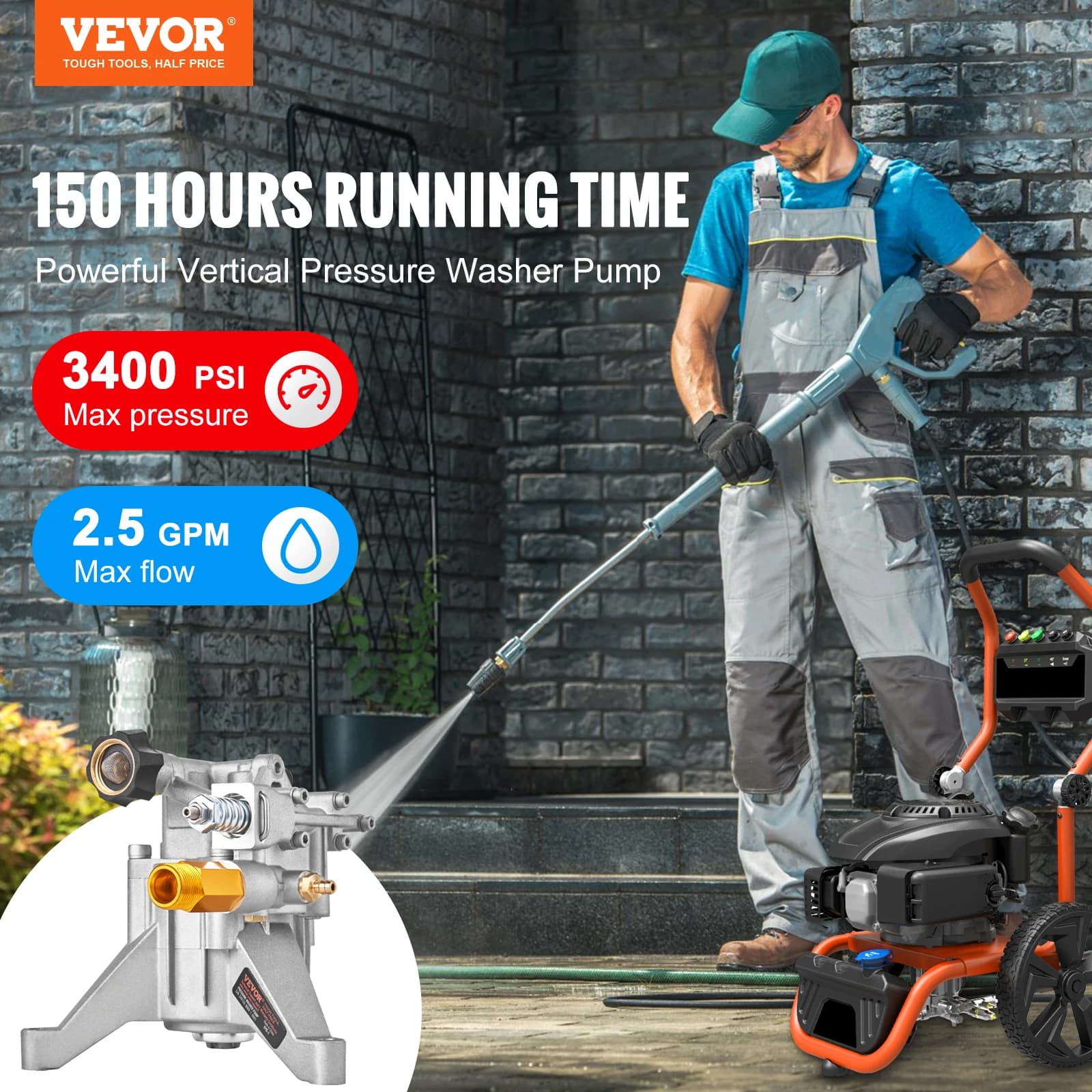 7/8 Pressure Washer Pump | Heavy-Duty Replacement | For High-Pressure Cleaning - Thumbnail 2