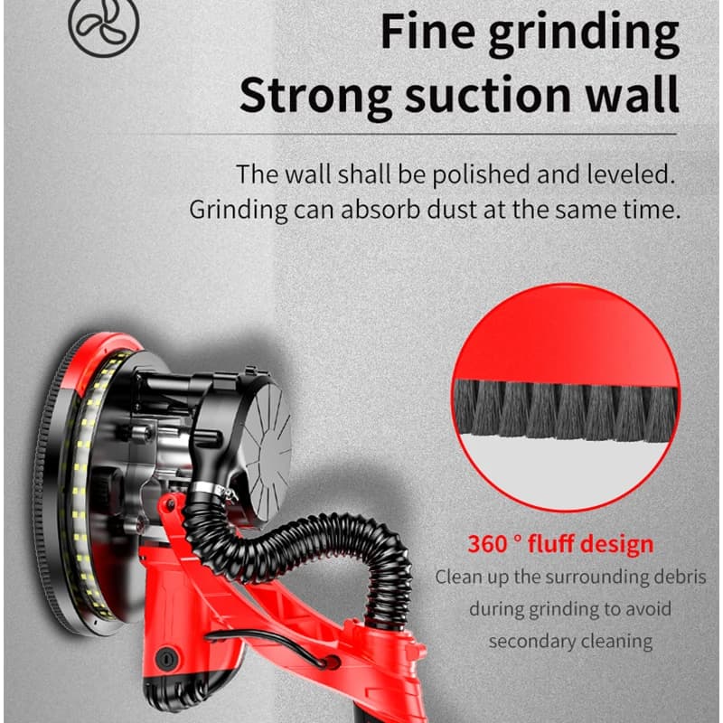 Drywall Polishing Machine | 850W with LED Light & Dust Bag | 220V Wall Grinder - Thumbnail 4