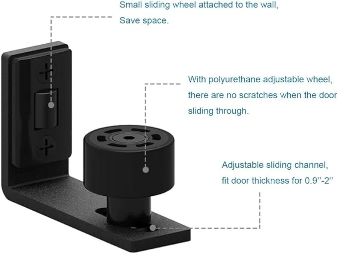 Sliding Barn Door Floor Guide | Adjustable Black Hardware Kit with Mounting Screws - Thumbnail 4