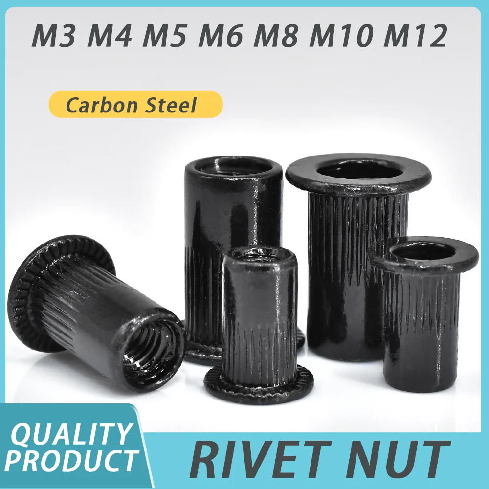M3-M12 Rivet Nut Inserts | Carbon Steel Flat Head Nutserts | 5-50 Pcs Threaded Hammer Caps - Thumbnail 2