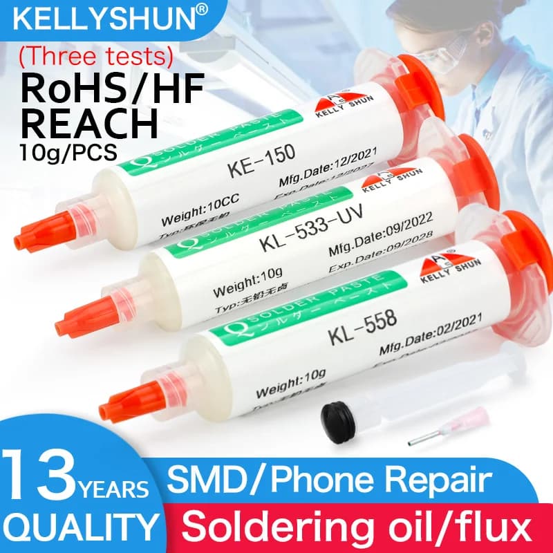 Flux 100% Original KELLYSHUN PCB Soldering Flux 10ml Needle Tube Welding Flux No-Clean Soldering Paste NC 559 558 652 Solder - Thumbnail 2