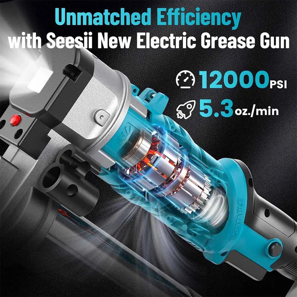Professional Electric Grease Gun Kit | 12000 PSI High-Pressure | 5.3oz/min Flow Rate | Compatible with Makita 18V Batteries - Thumbnail 3
