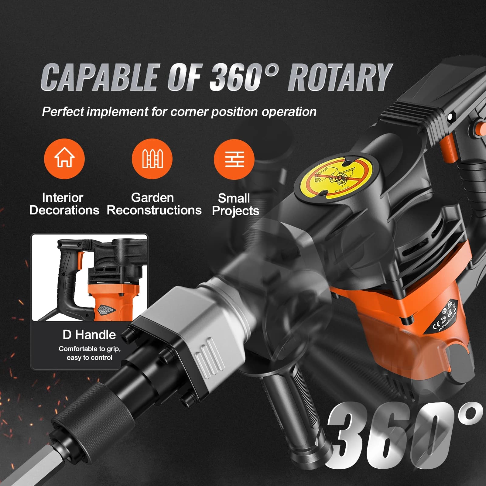 1400W Demolition Jackhammer | Heavy-Duty Concrete Breaker with 2 Chisel Bits - Thumbnail 5