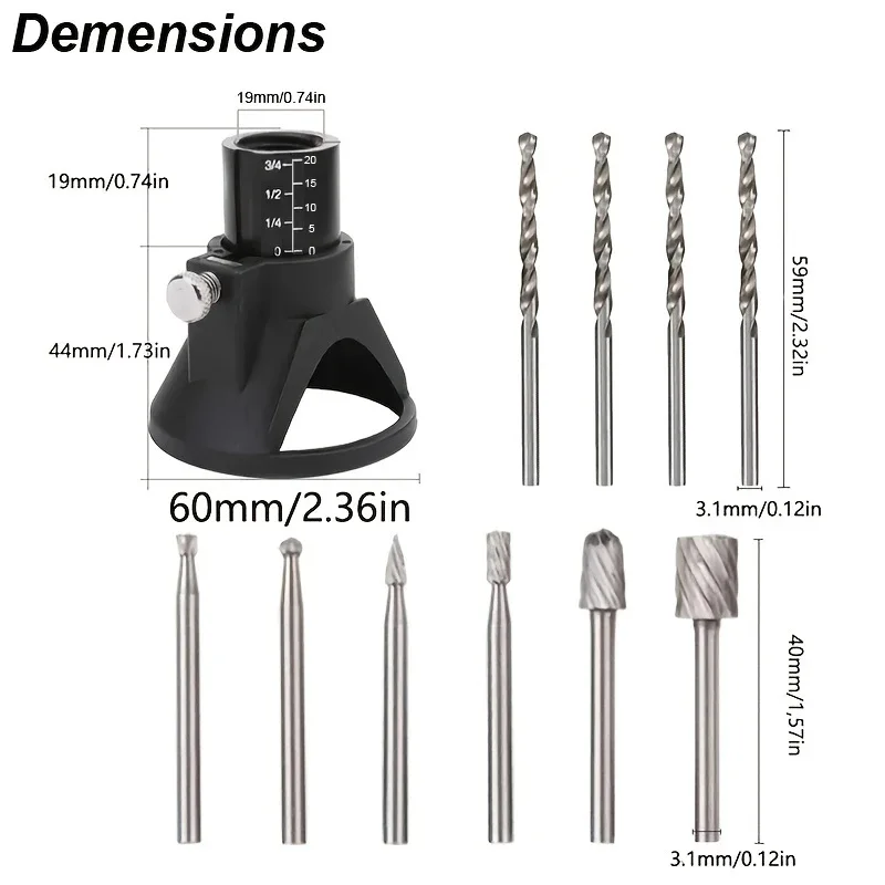 Router Guide Attachment | Dremel Wood Carving Kit | Twist Drill & Locator Tool - Thumbnail 2