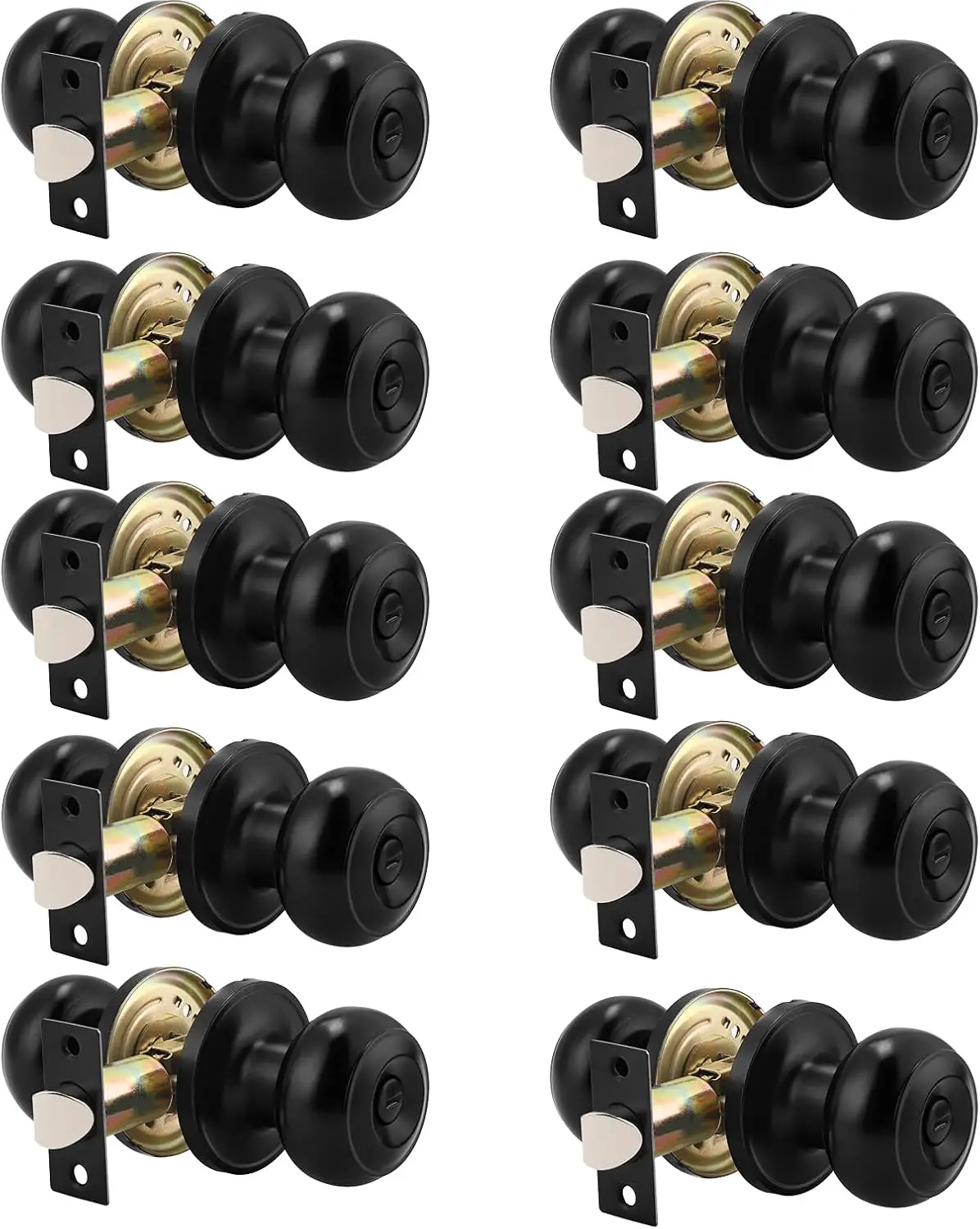 10-Pack Privacy Door Knobs | Keyless Lock Black Modern Design | For Interior/Exterior Bedroom & Bathroom - Thumbnail 2