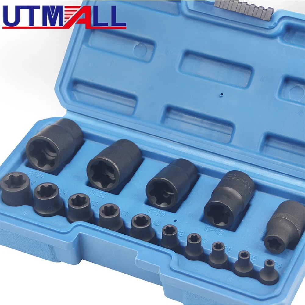Battery Screw Remover Kit | 15Pc EP Five Teeth Wrench Set | EP4-EP24 E-Shaped Sockets - Thumbnail 2