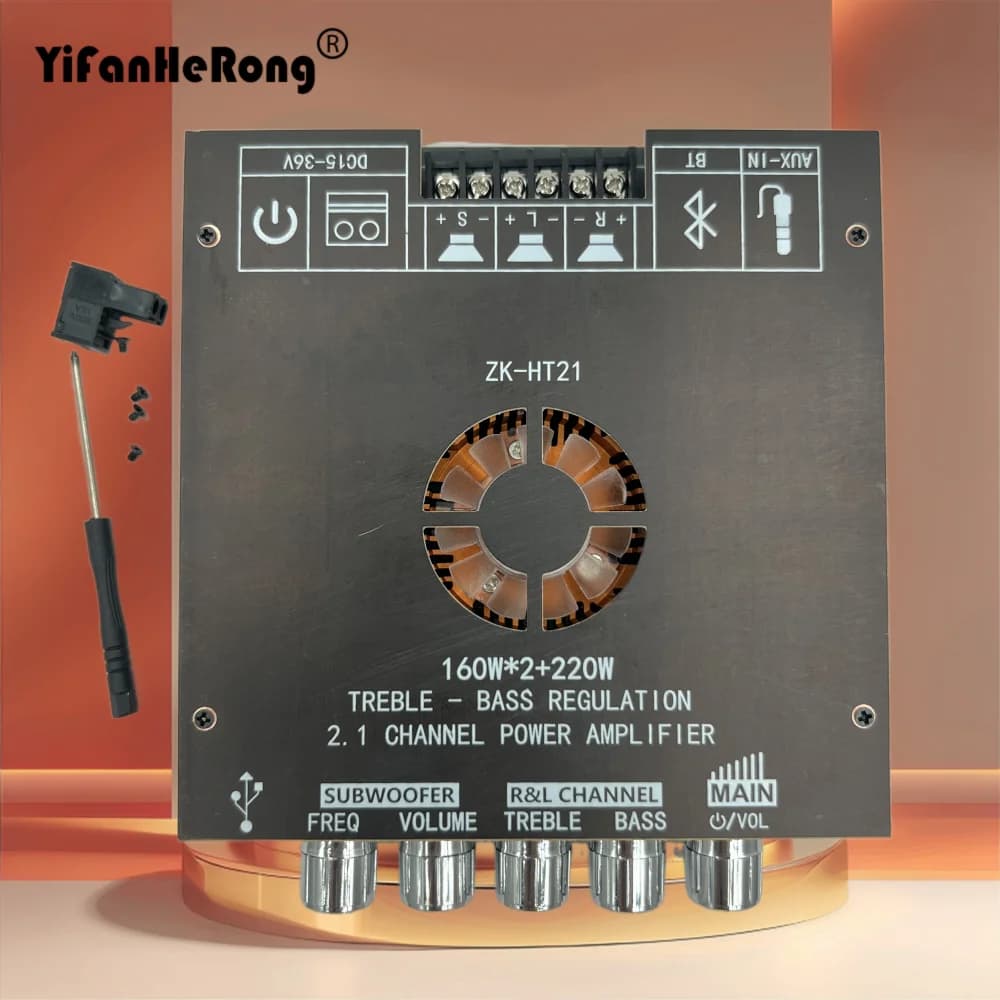 2.1 Channel Amplifier Module | 160W+220W High-Power Output | Bluetooth-Compatible for Subwoofer Systems - Thumbnail 2