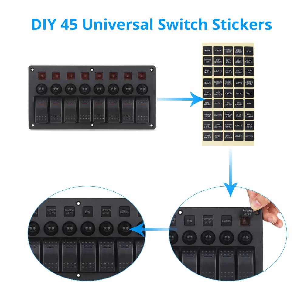 Marine-Grade 8-Gang Rocker Switch Panel | 12V/24V Circuit Breaker System for Boats, RVs & Trucks - Thumbnail 3