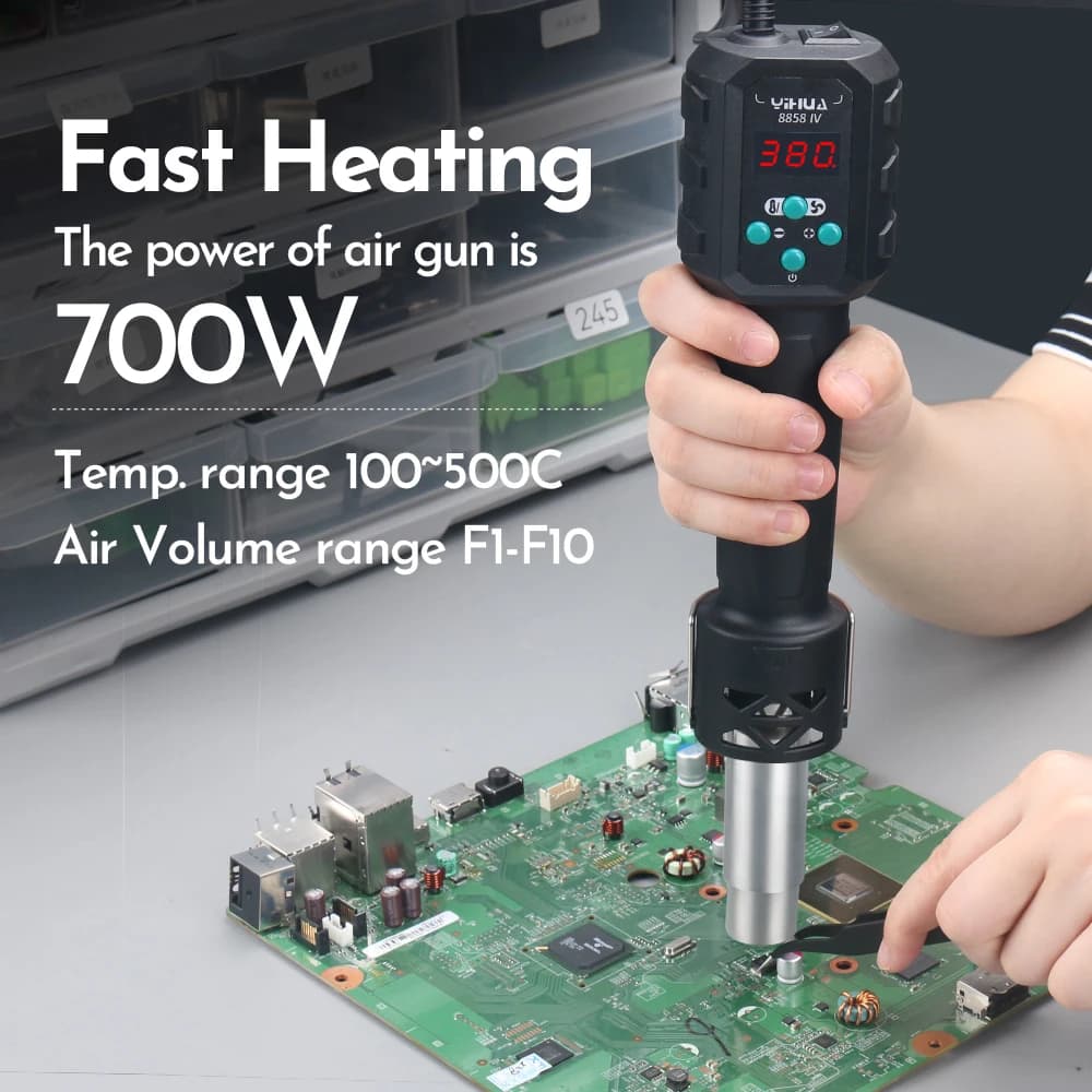 Digital Heat Gun | 700W Micro Soldering Station | LCD Temp Control for BGA & IC Rework - Thumbnail 2