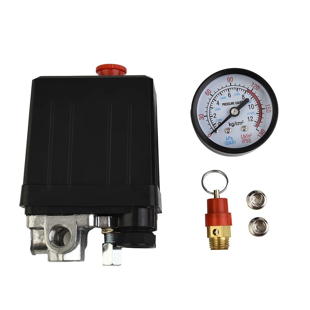 Air Compressor Pressure Switch & Manifold | 4-Port 175 PSI Regulator with Safety Valve - Thumbnail 2