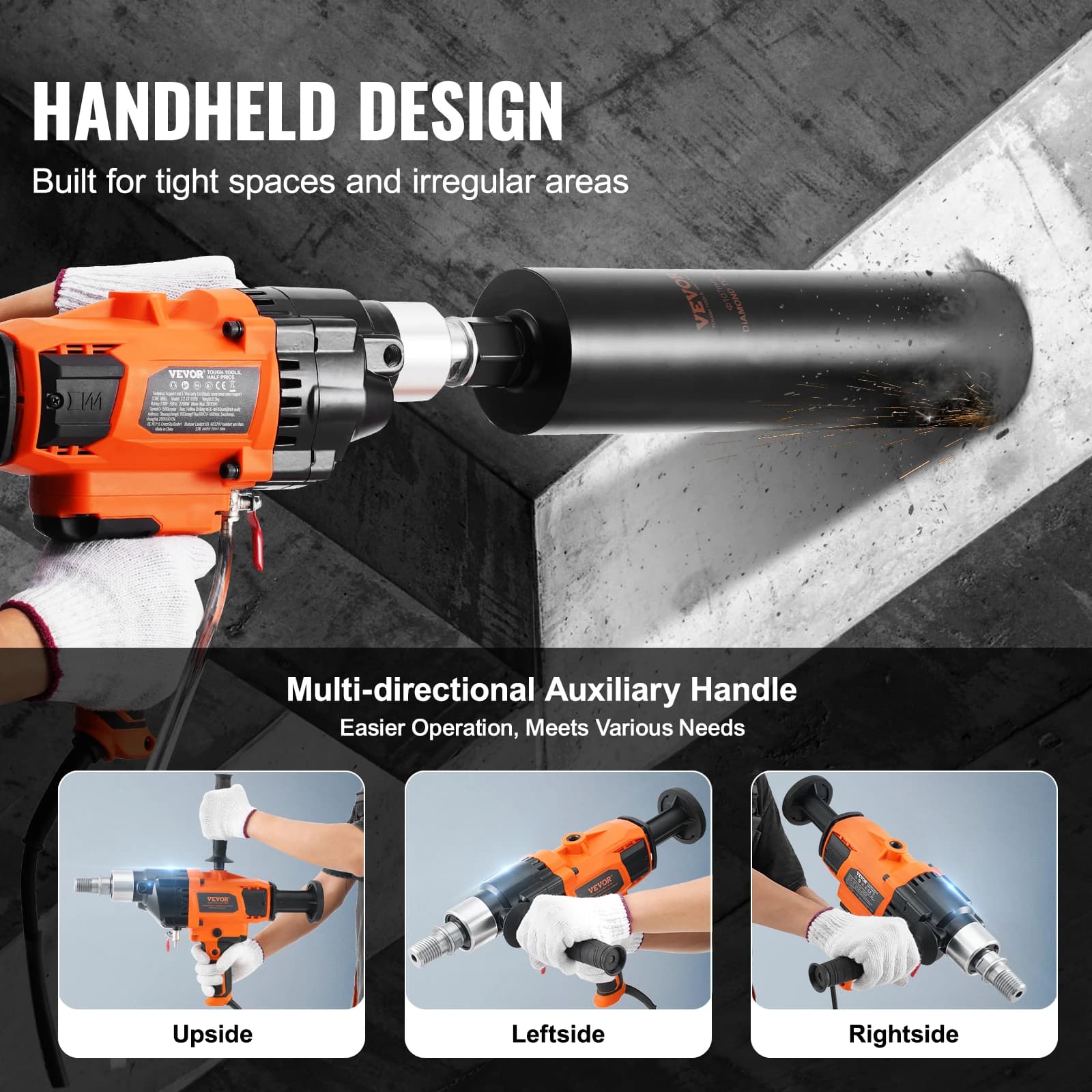 SucceBuy 2000W/2600W Handheld Core Drill Machine Drilling Diameter Wet&Dry Diamond Core Drill Rig Rugged Concrete Core Drill - Thumbnail 4