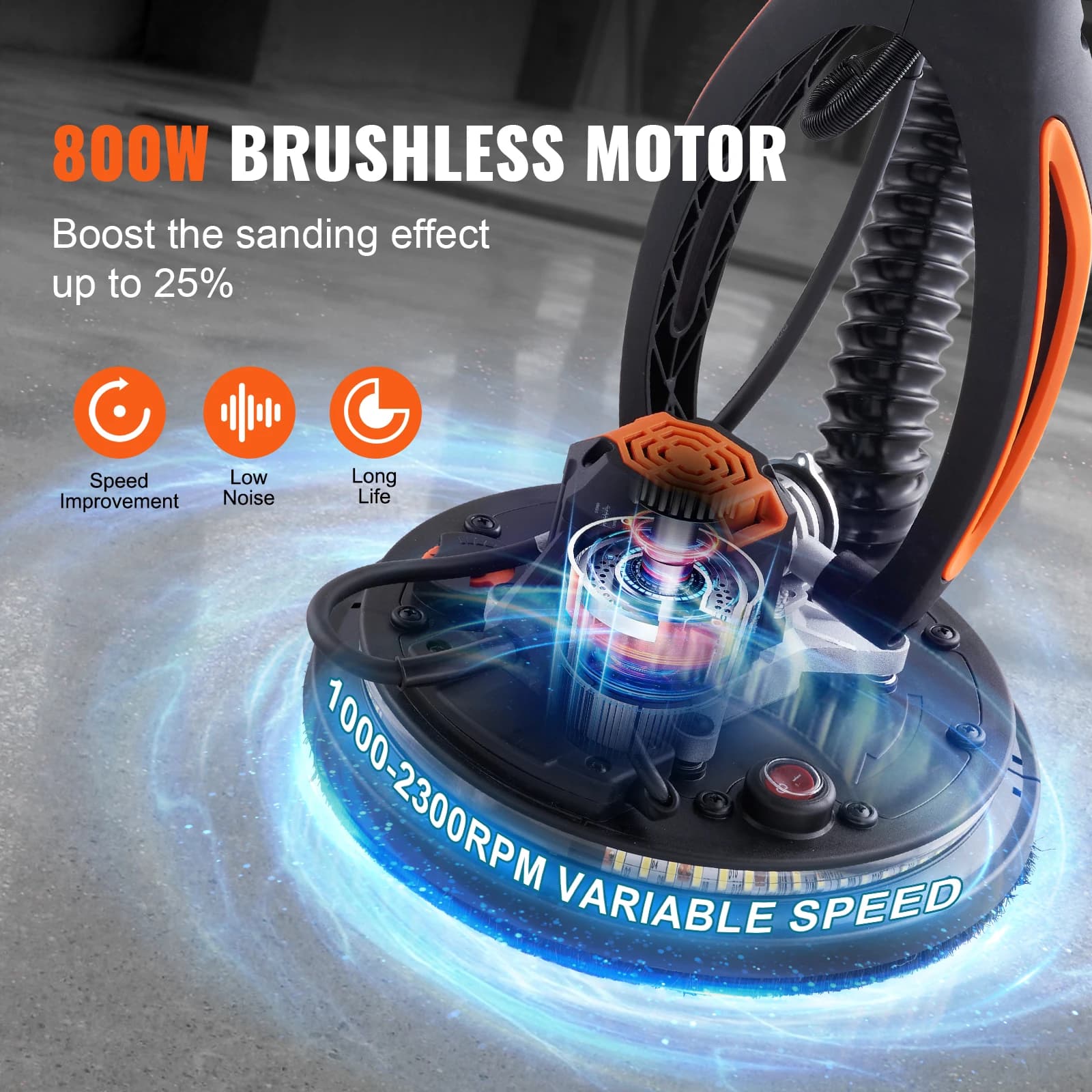 800W Brushless Drywall Sander | 1000-2300RPM Variable Speed | Wall Polishing Grinder - Thumbnail 3