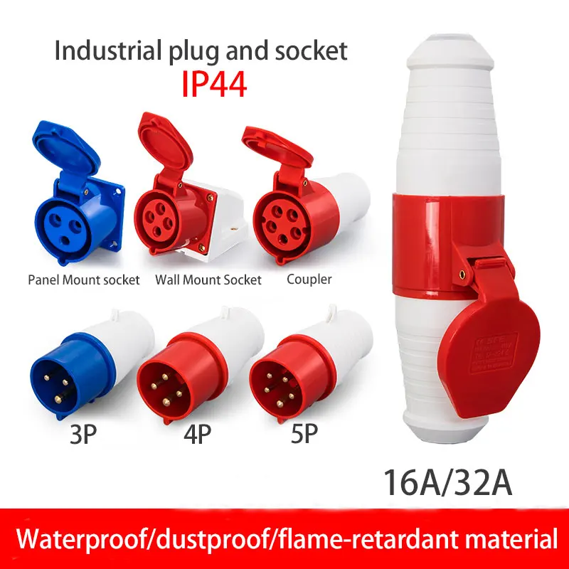 Heavy-Duty Waterproof Electrical Connector | IP44 Rated | 16A/32A 3-5 Pin Wall Socket - Thumbnail 2