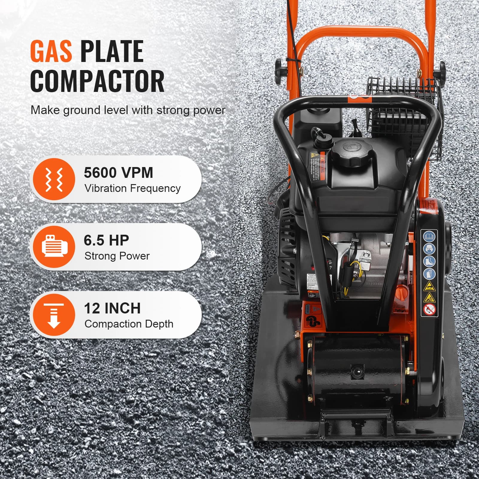 SucceBuy Gasoline Plate Compactor 6.5 HP Force Vibratory Compaction Tamper For Walkways, Patios, Asphalts Paver Landscaping - Thumbnail 6