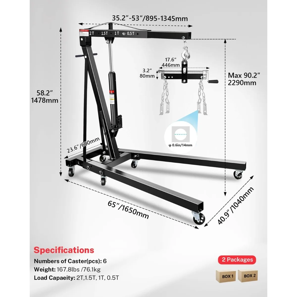 2-Ton Folding Shop Crane | Portable Hydraulic Engine Hoist | Lever-Operated Lift - Thumbnail 2
