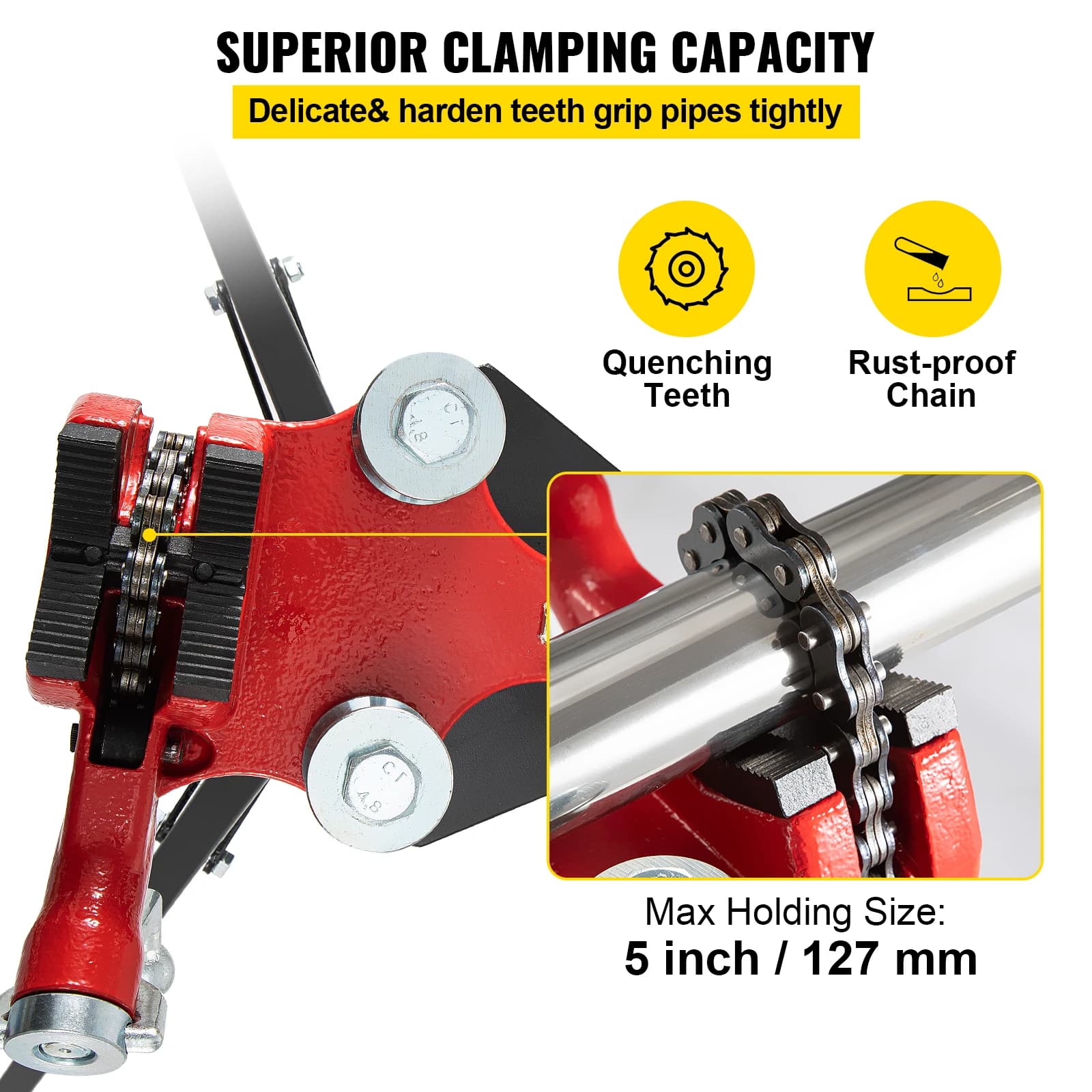 Heavy-Duty Pipe Vise | 1/8 to 5 Capacity | Tri-Stand Bench Mount for Bending & Support - Thumbnail 5