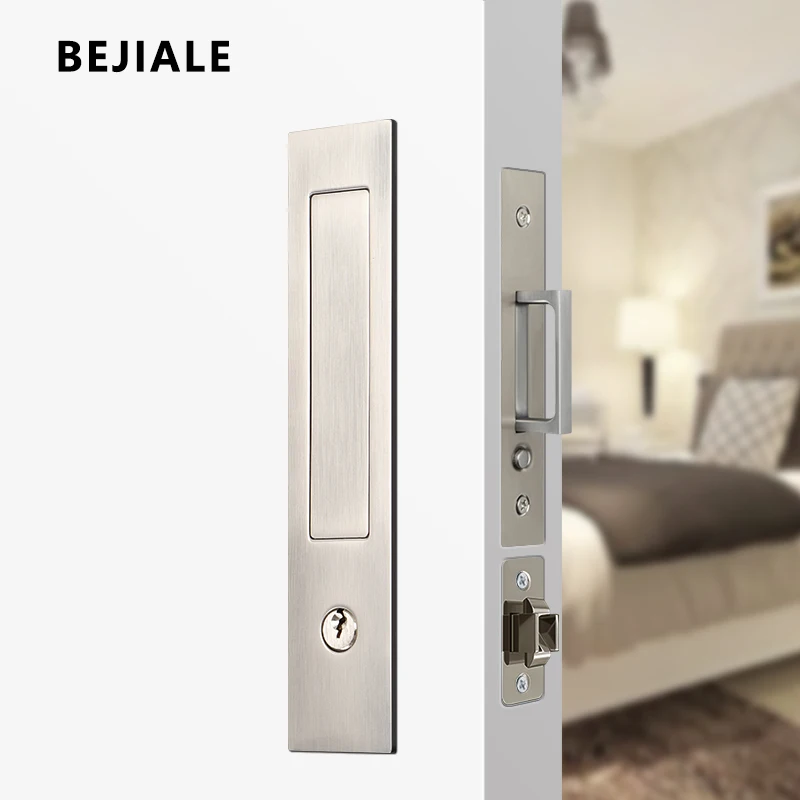 Built-In Pocket Door Lock | Press Spring Hidden Latch | Sliding & Shift Door Lock Hardware - Thumbnail 4
