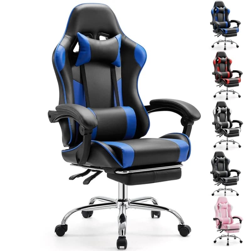 Racing Gaming Chair | Adjustable Lumbar & Headrest Support | PU Leather Swivel Chair - Thumbnail 2