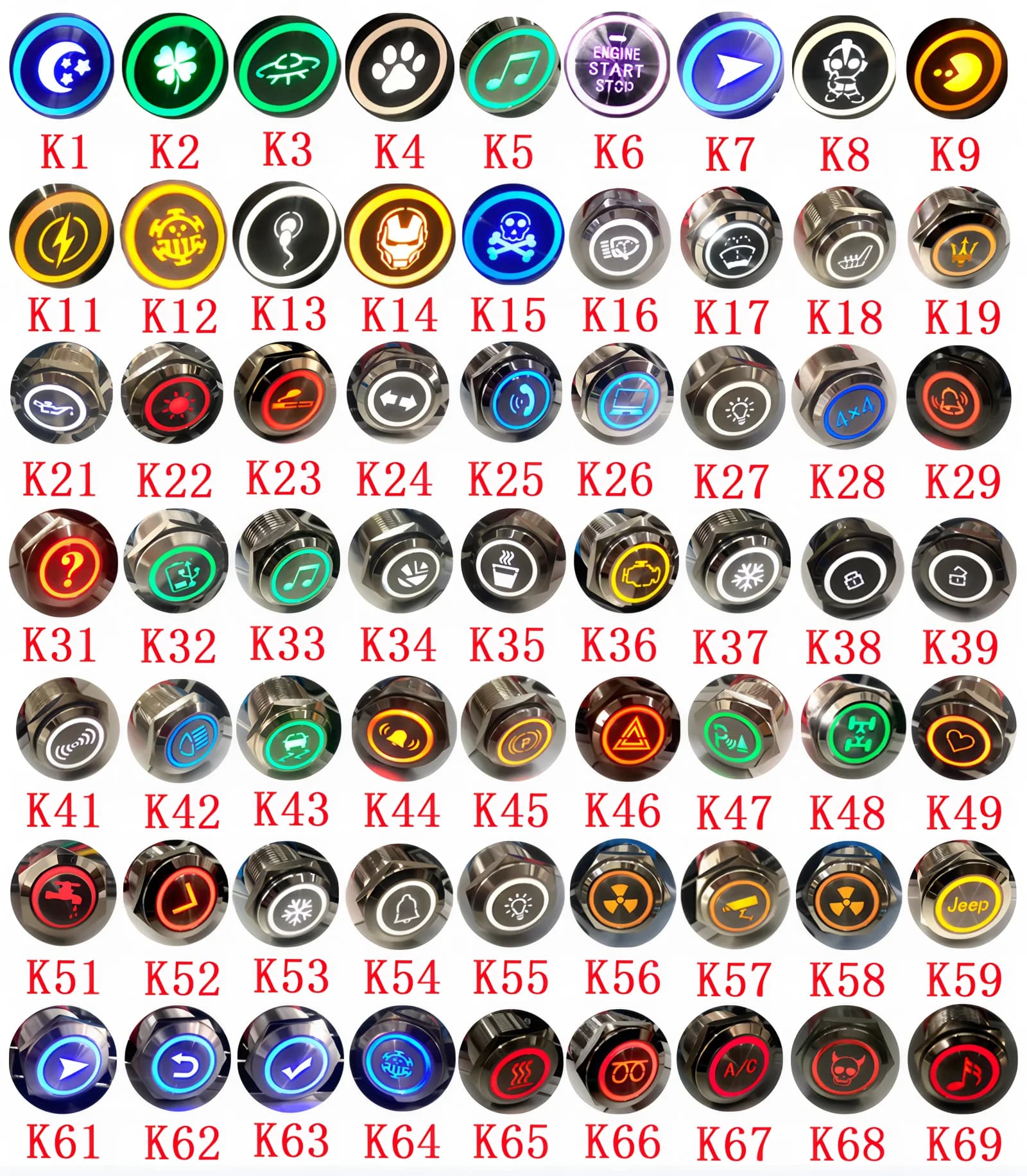 16/19/22mm Custom Metal Push Button Switch with Wire Laser Luminous Waterproof Latching Momentary 12V 220V 5V Motorcycle Switch - Thumbnail 5