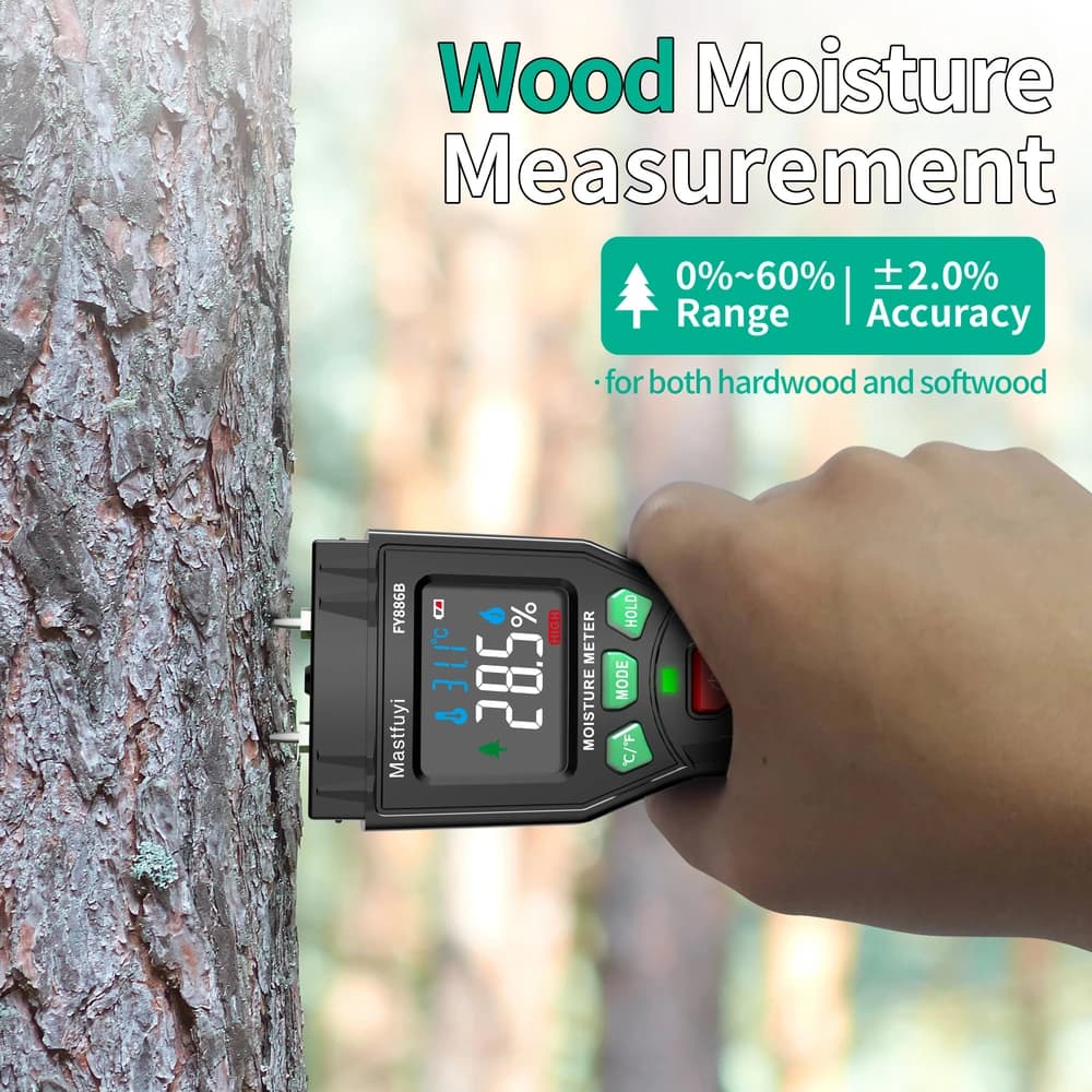 Moisture Meter for Wood & Building Materials | 0-60% Range with LED Alert | Pinless Detector for Drywall, Concrete, Lumber - Thumbnail 2