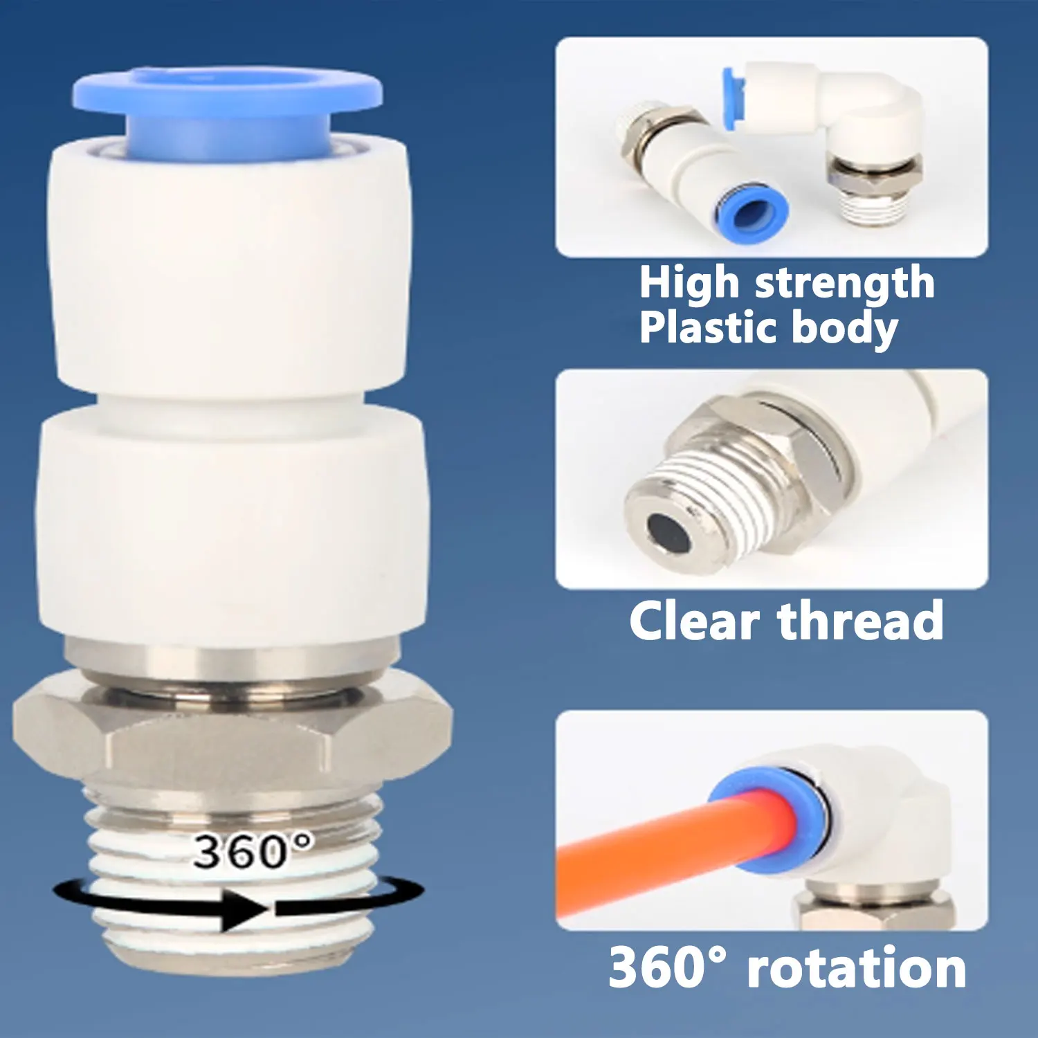 360° Rotary Air Fitting | M5, 1/8, 1/4, 3/8, 1/2 Thread Sizes | 4-12mm Hose - Thumbnail 4