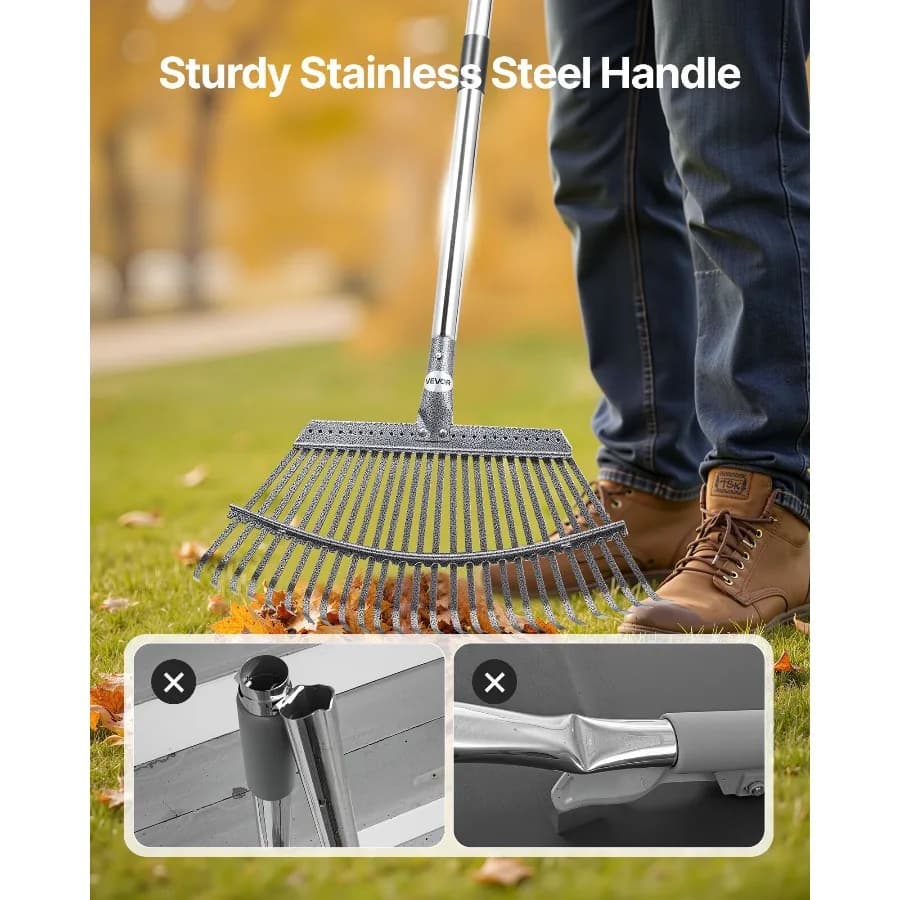 Duty Adjustable Garden Rake | 25 Metal Tines | 18.3 Head & 36-73 Handle for Lawns - Thumbnail 5